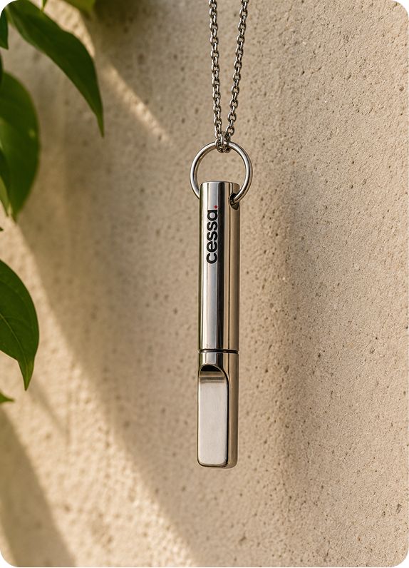 Cessa Breathe pendant on a chain