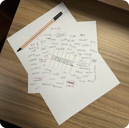 Early handwritten notes exploring names for the brand