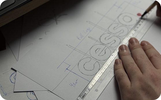 Sketching the cessa wordmark with a ruler